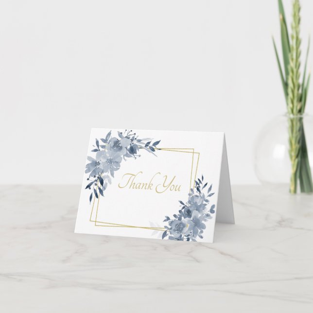 Fleur bleue aquarelle avec cadre doré merci c (Devant)