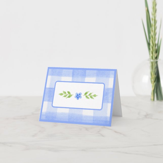 Fleur bleue aquarelle Feuilles vertes Vichy bleu  (Devant)