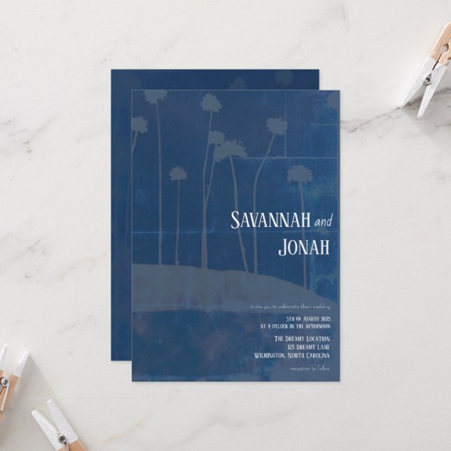 Fleur Bleue Art Faire-part de mariage unique (Devant/Arrière en situation)