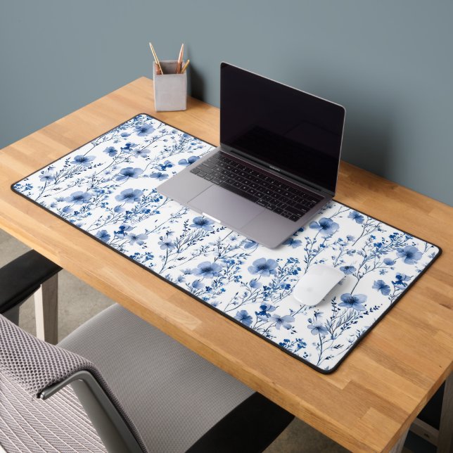 Fleur Bleue Blanche Aquarelle Florale (Bureau 2)