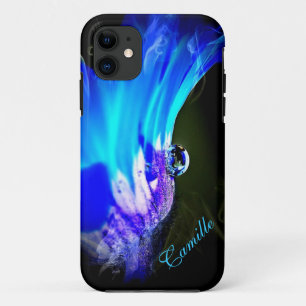 Fleur Bleue Clair avec Goutte d'Eau Coque iPhone 5