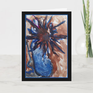 Fleur bleue de vase de carte de voeux