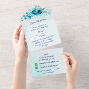 Fleur Bleue Élégante Faire-Part Personnalisé de Da