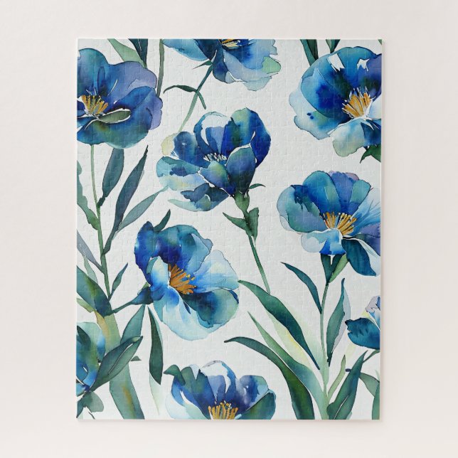 Fleur bleue élégante Puzzle floral (Vertical)
