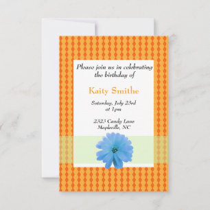 Fleur bleue et diamant orange Invitation d'anniver