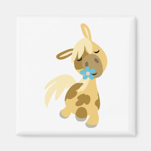 Fleur bleue et mignon aimant caricature Pony