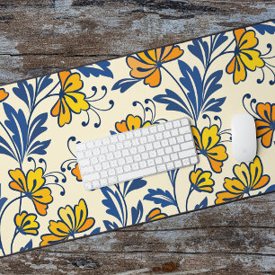 Fleur Bleue Feuillue de Style Folk Orange Jaune Vi