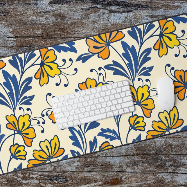 Fleur Bleue Feuillue de Style Folk Orange Jaune Vi (Créateur téléchargé)