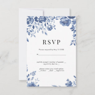Fleur bleue Mariage floral rétro RSVP