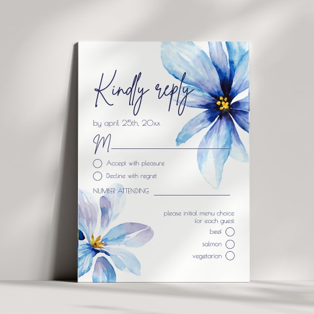 Fleur bleue Minimaliste Menu Choix Mariage RSVP (Créateur téléchargé)