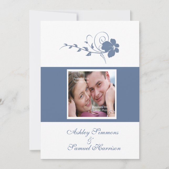 Fleur bleue photo 5x7 Faire-part de mariage (Devant)
