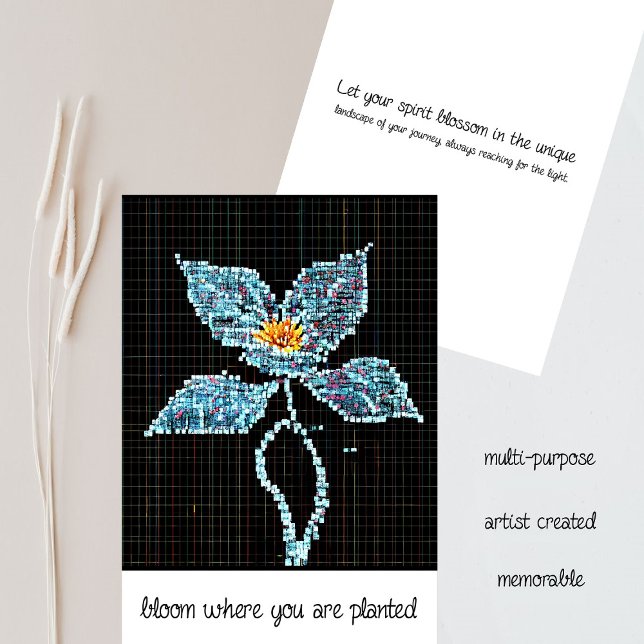 Fleur bleue | Pixels modernes | Fleur où planté (An Artistic Application to the Interpretation of Floral Beauty - Award Winning Canvases Become Cards)