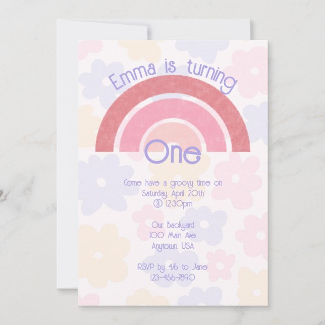 Fleur Boho Arc-en-ciel Invitation Anniversaire (Devant)