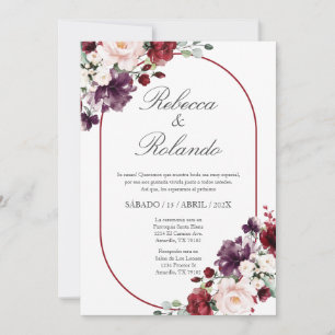 Fleur Bourgogne Elégant Mariage Invitation Espagno