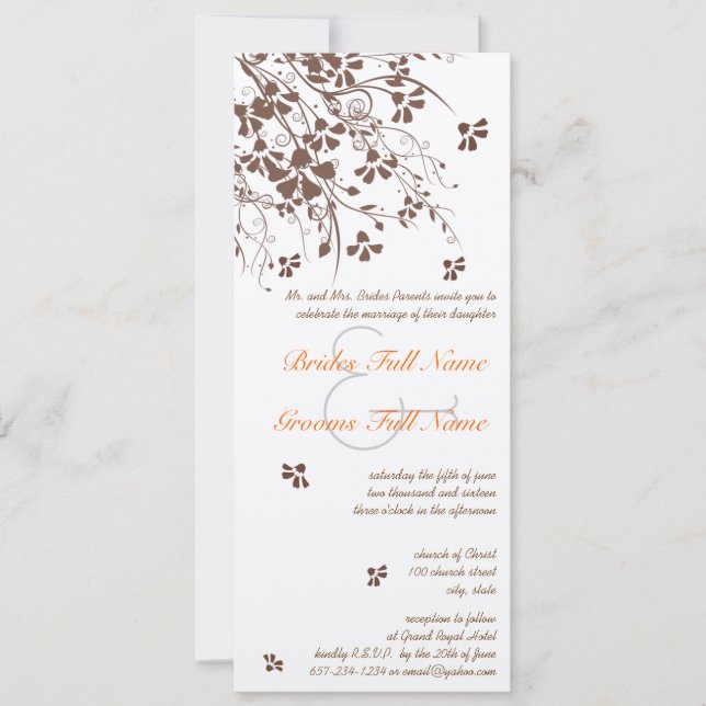 Fleur Brown tourbillonne Invitations de mariage (Devant)