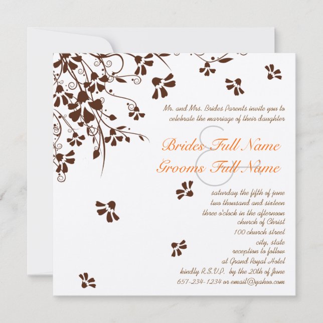 Fleur Brown tourbillonne Invitations de mariage (Devant)