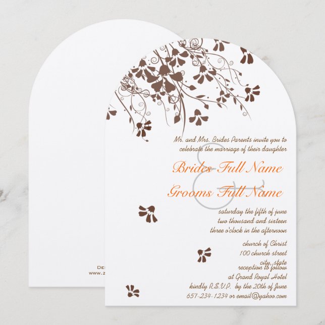 Fleur Brown tourbillonne Invitations de mariage (Devant / Derrière)