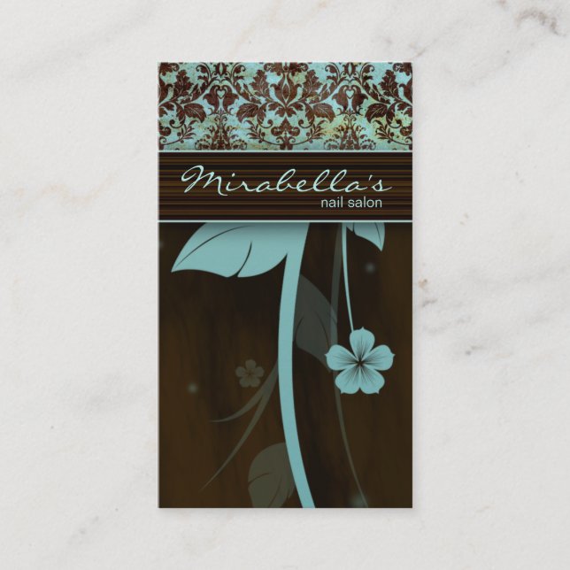 Fleur Carte de visite Damask bleu Brown (Devant)