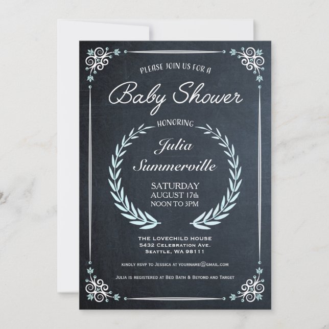 Fleur Chalkboard Baby Shower Invitations (Garçon) (Devant)