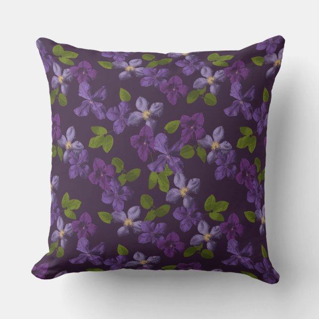 Fleur Clematis violet en plein air Coussin de Fran (Recto)