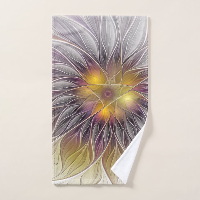 Fleur colorée lumineuse, fractale moderne abstrait (Serviette à main)