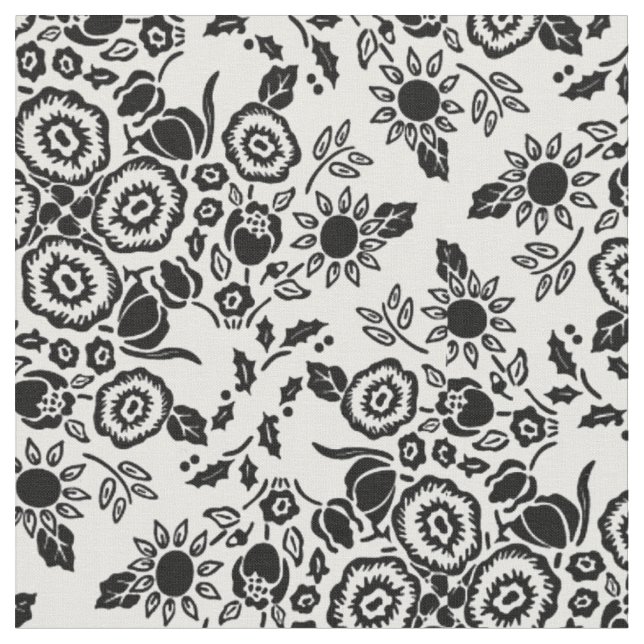 Fleur Damas tissu noir blanc (Fermer)