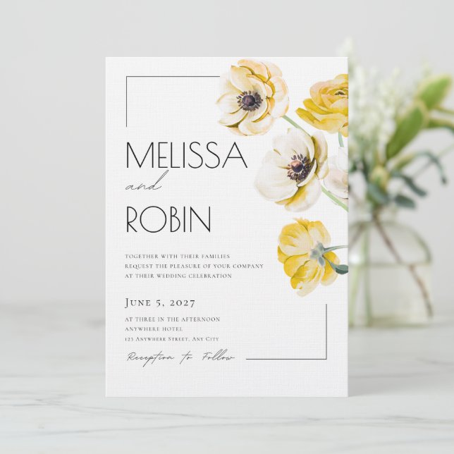 Fleur d'anémone dorée Invitation de mariage minima (Debout devant)