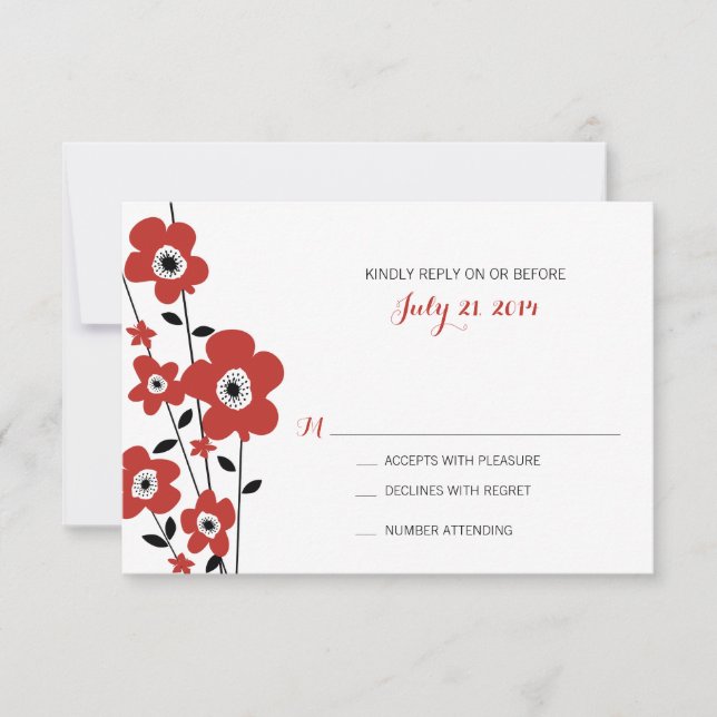Fleur d'anémone rouge moderne | RSVP pour mariage (Devant)