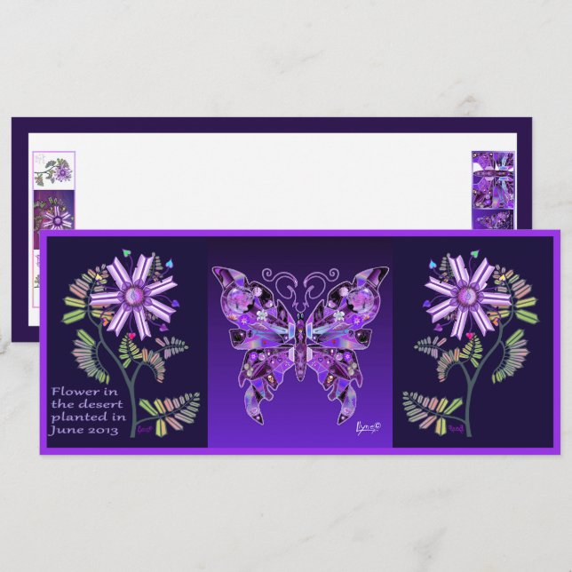 fleur dans le désert et carte P Butterfly 31 (Devant / Derrière)