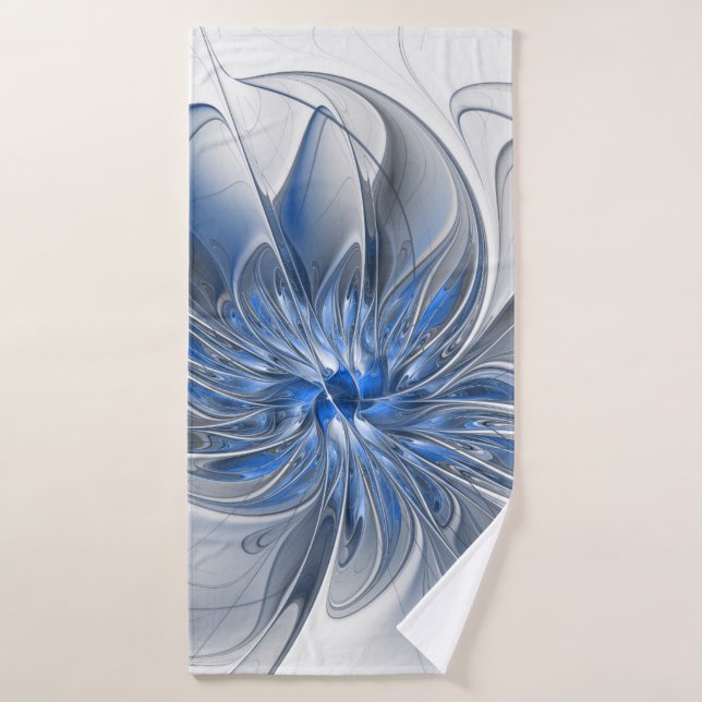 Fleur d'art fractal à l'aquarelle bleu gris abstra (Serviette de bain)