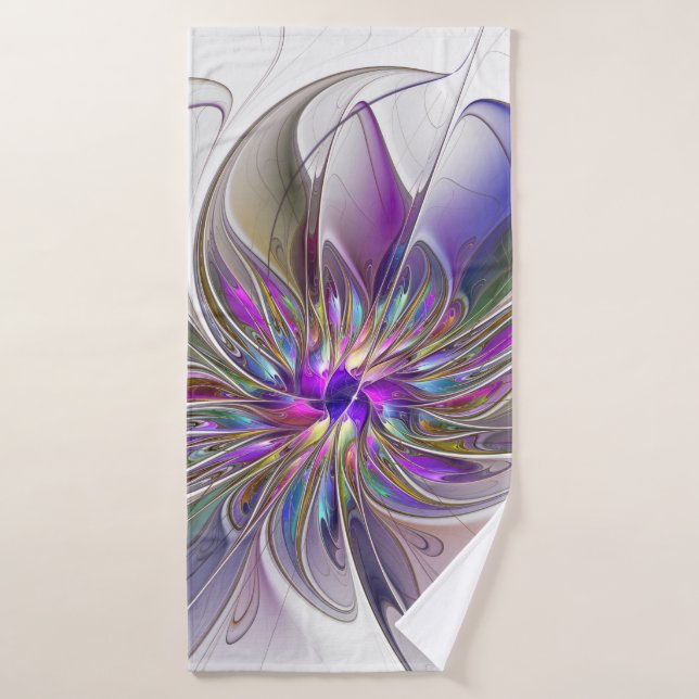 Fleur d'art fractal abstrait énergique et coloré (Serviette de bain)
