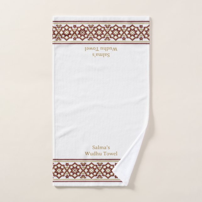 Fleur de bordure d'étoile dorée rouge personnalisé (Serviette à main)