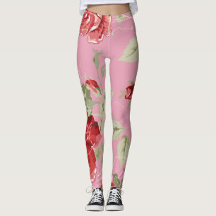 Fleur de cerise rouge floral rose leggings