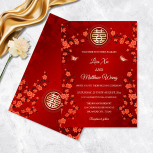 Fleur de cerisier rouge   Faire-part de mariage ch