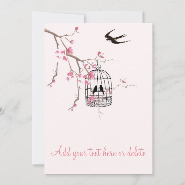 Fleur de cerisiers, cage d'oiseaux, carte d'oiseau (Devant)