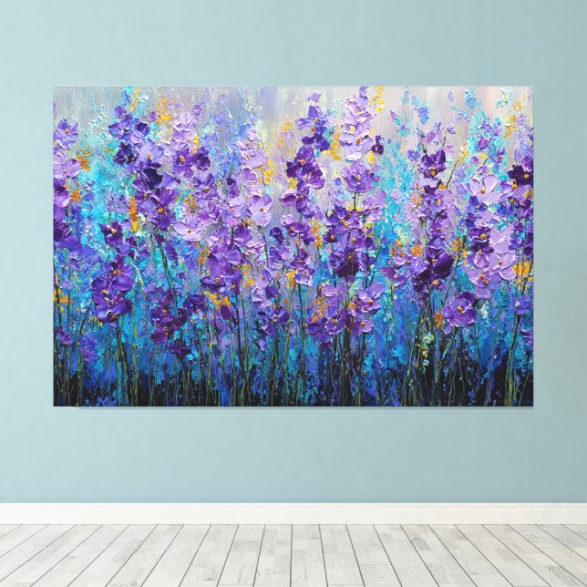Fleur de champ violet bleu Art mural abstrait (Insitu (Plancher de Bois))