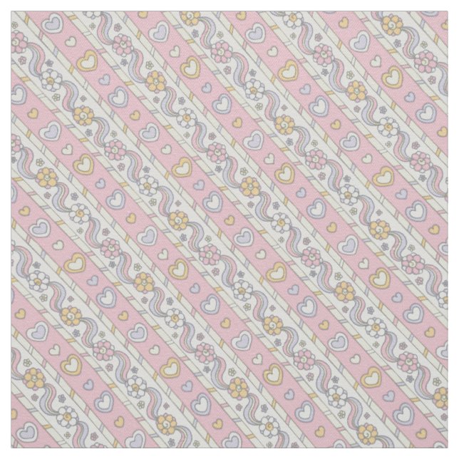 Fleur de coeur décorative tissu rayé rose filles (Échantillon)