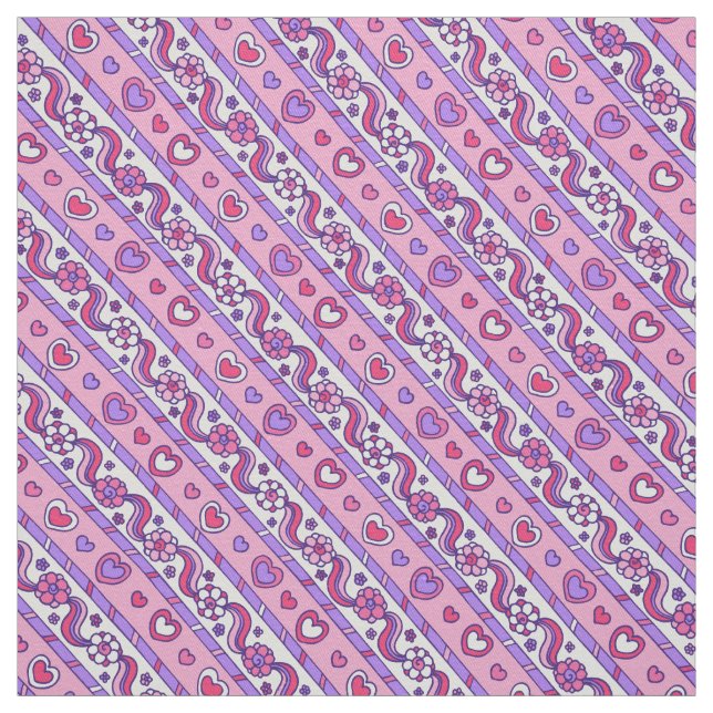 Fleur de coeur rose rose violet tissu filles (Échantillon)