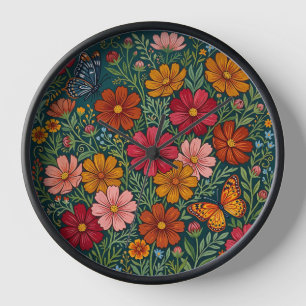 Fleur de cosmos abstraite Papillons Art Horloges