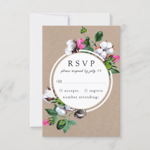 Fleur de coton. Mariage rustique Floral kraft RSVP