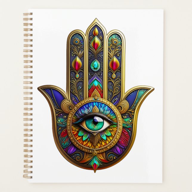 Fleur de couleur de paon Pétales de Hamsa Vert Tro (Devant)