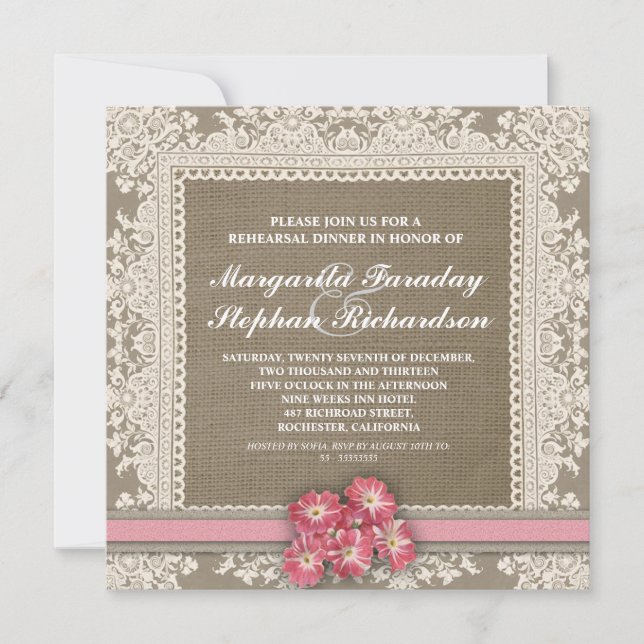 fleur de dentelle & burlap répétition invitations  (Devant)