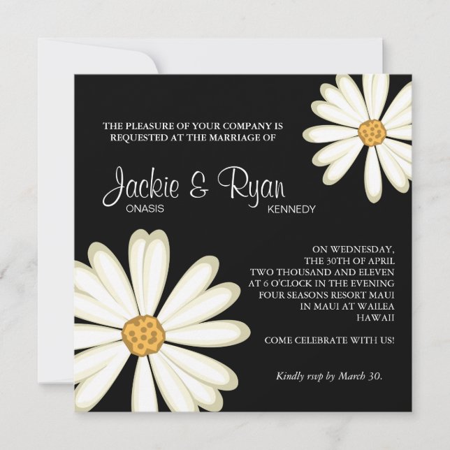 Fleur de Faire-part de mariage noir blanc marron (Devant)