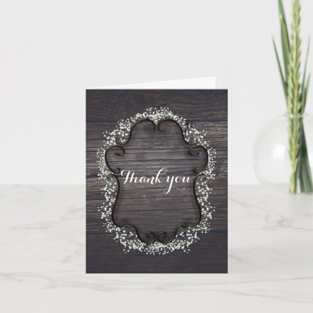 Fleur de Gypsophile & Bois Rustique Foncé Merci (Devant)
