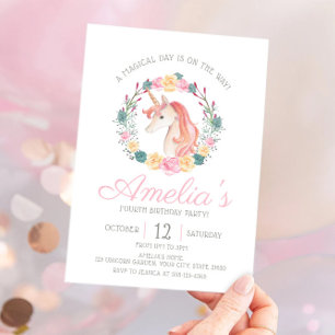 Fleur de licorne magique Anniversaire Invitation