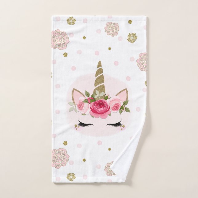 Fleur de licorne rose et or Blooms tendance mignon (Serviette à main)