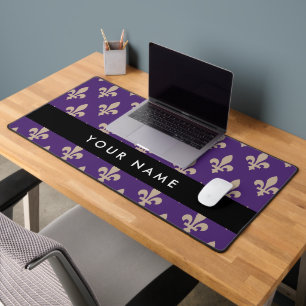 Fleur de Lis, Beige sur Violet, Royale, Votre Nom
