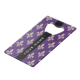 Fleur de Lis, Beige sur Violet, Royale, Votre Nom