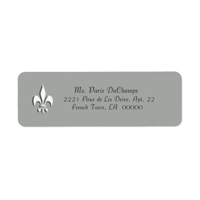Fleur de Lis blanc sur Grey Retour Étiquette (Devant)