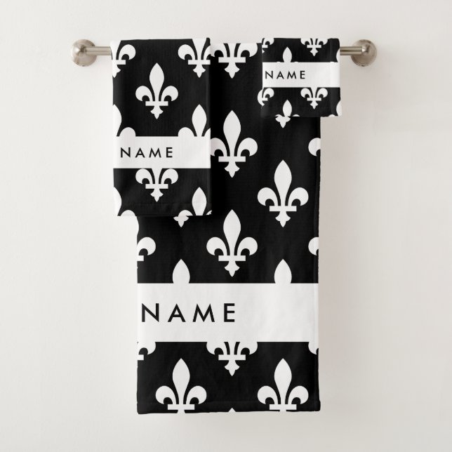 Fleur de Lis, Blanc sur Noir, Blanc, Votre Nom (En situation)